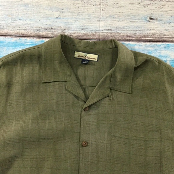 Tommy Bahama Mens Shirt Large Military Green Silk - Picture 2 of 10